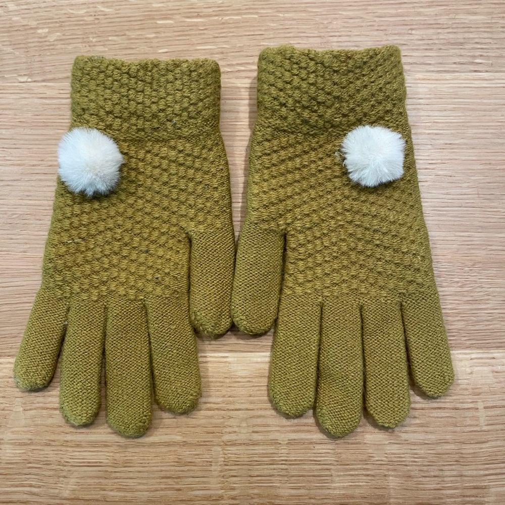 Anthropologie Cozy Knit Pom Chartreuse Gloves